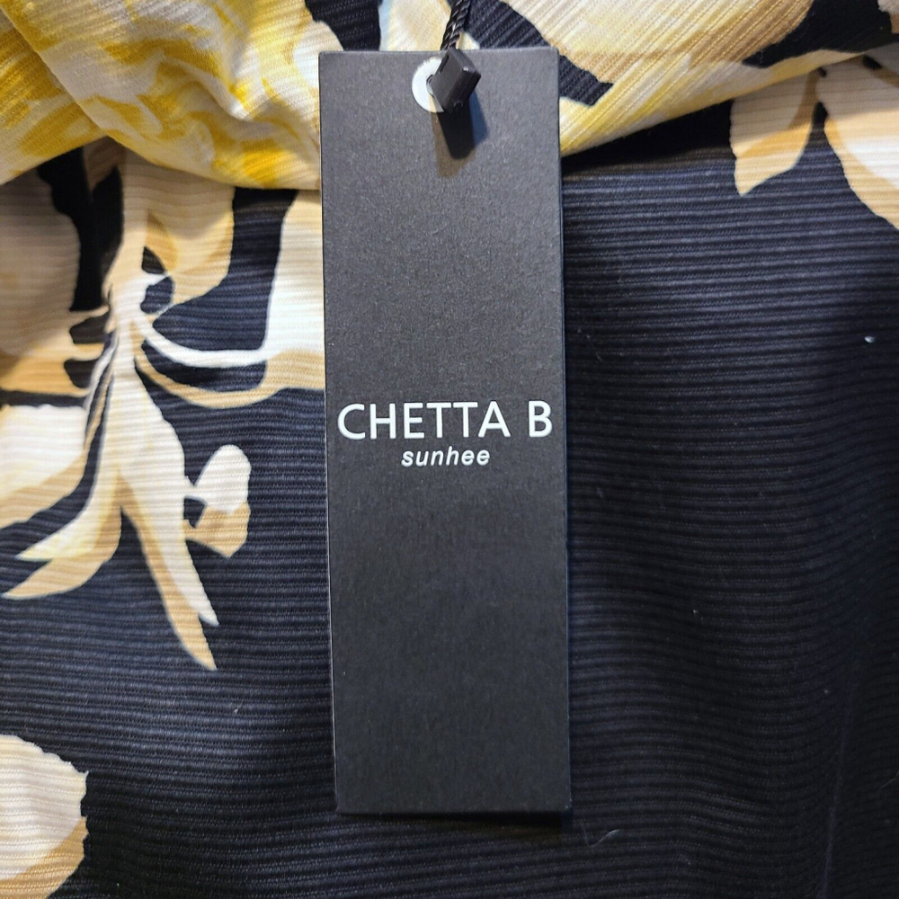 Beautiful Chetta B Black Yellow Floral Cap Sleeve Sheath Dress Size 6 NWT - Picture 5 of 7